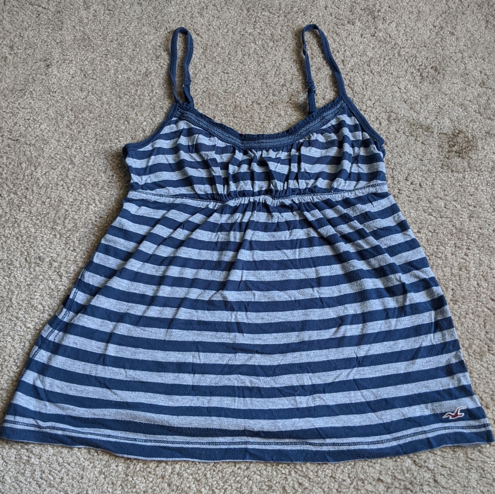 Hollister Navy Blue and Grey Stripes Cami Tank